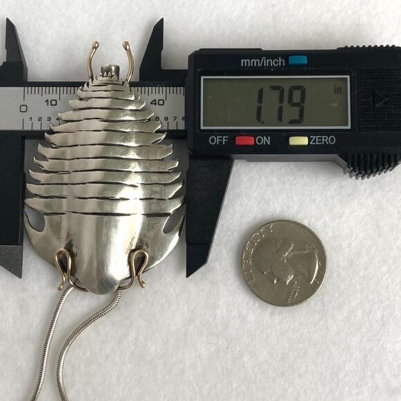 Sterling Silver 925 14K Yellow Gold Manta Ray Trilobite Pendant Necklace 25" - Picture 16 of 16